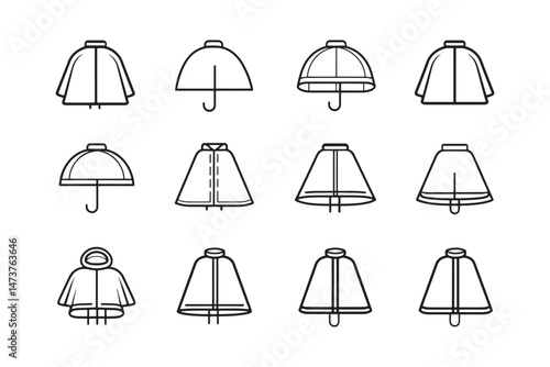 Rain poncho line drawing icon