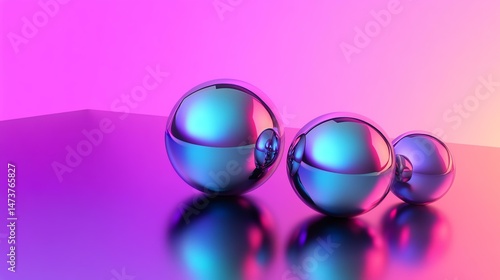 Two shiny spheres rest on a vibrant pink and blue background.