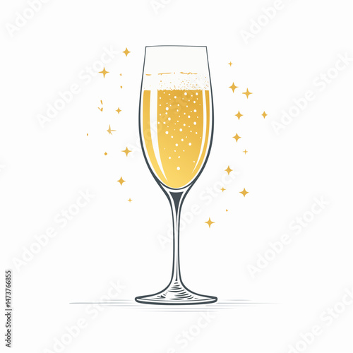 Sparkling Champagne Flute: A pristine, elegant flute of champagne, filled with effervescent bubbles, sparkles invitingly against a neutral background. A celebration of pure indulgence and luxury.