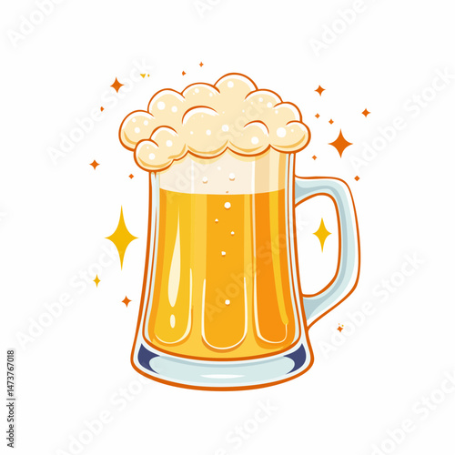 Cheers to the Golden Brew: A refreshing illustration of a beer stein, brimming with golden, effervescent brew, crowned with a foamy, frothy head, ready to quench your thirst!