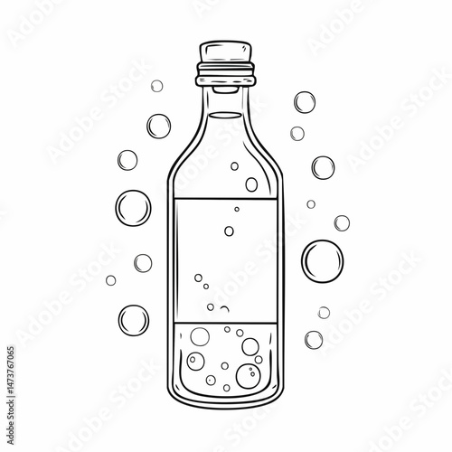 Sparkling Potion: A detailed illustration of a glass bottle with bubbles. 