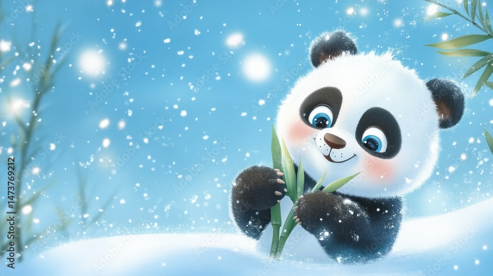 Cute panda in winter wonderland Cute panda in winter wonderland