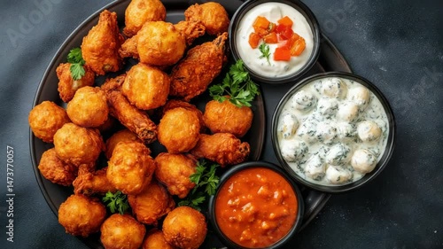 Crispy Fried Chicken and Savory Cheese Balls Perfect Appetizers with Dips for Your Party Food Spread