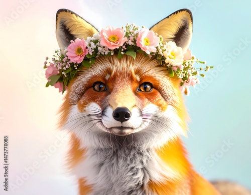 A whimsical fox in a flower crown