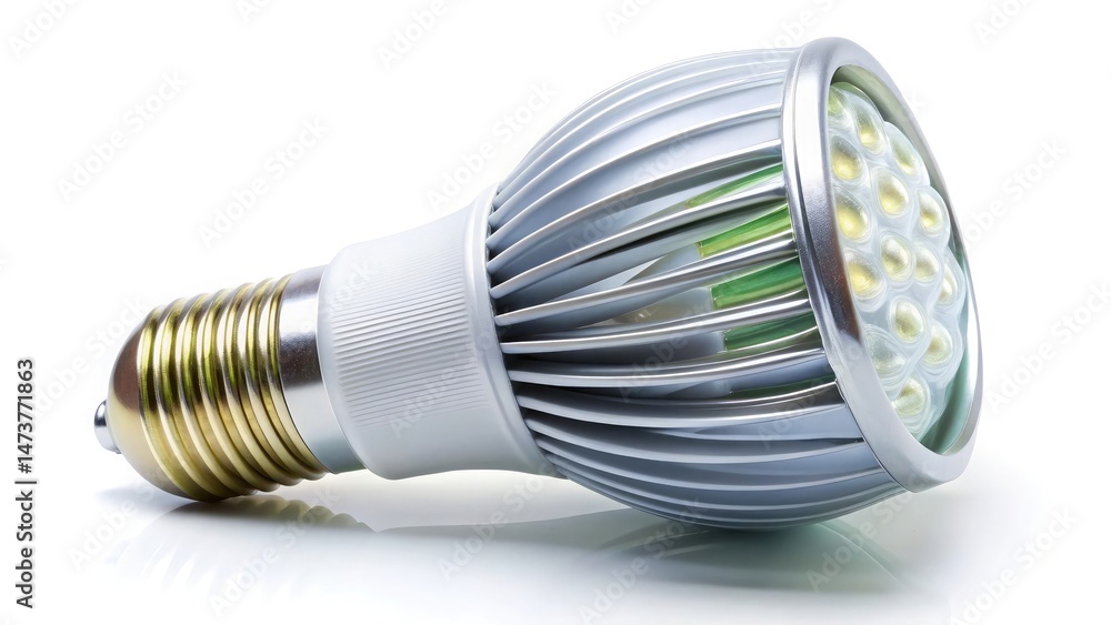 Modern energy efficient led light bulb with detailed design and close up look Modern energy efficient led light bulb with detailed design and close up look