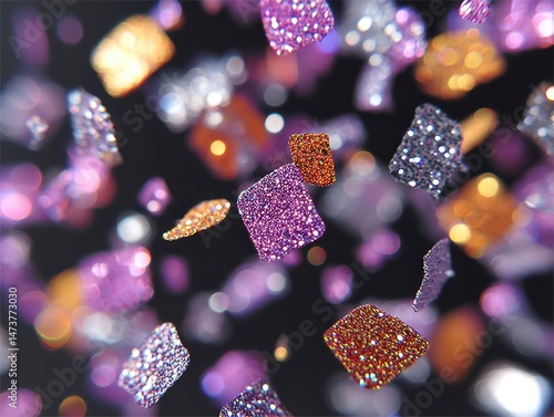 Vibrant glitter particles scattered against a dark background.