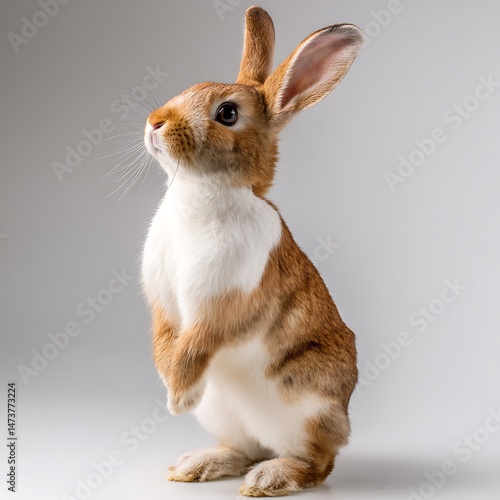 A rabbit standing on its hind legs looking upwards