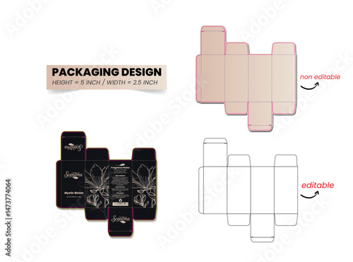 package design, dieline template,Custom Box Dieline Templates for Perfume, Cosmetic, Skincare, Mailer, Shipping & Packaging Design ,Printable Packaging Dieline