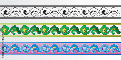 Buryad Mongolian traditional horn spiral ornament vector illustration set	