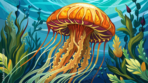 portrait Closeup underwater photography jellyfish Chrysaora fuscescens, Pacific sea nettle, West Coast sea nettle  Very beautiful