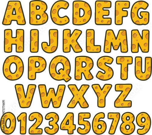 Swiss cheese cheesy food typography font lettering ABC cartoon vector text