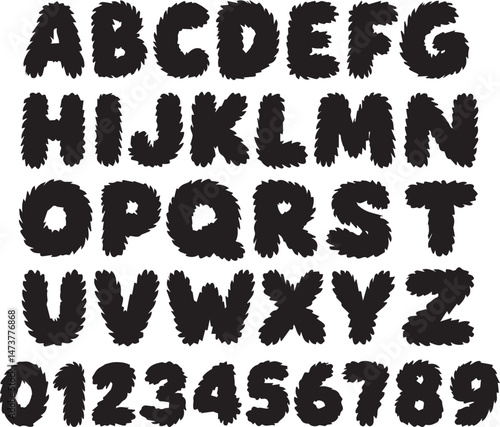 Furry Fluffy Fur  typography font lettering ABC cartoon vector text