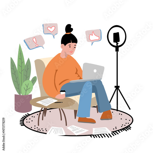 Copywriter freelance and blogger author, woman create online article content
