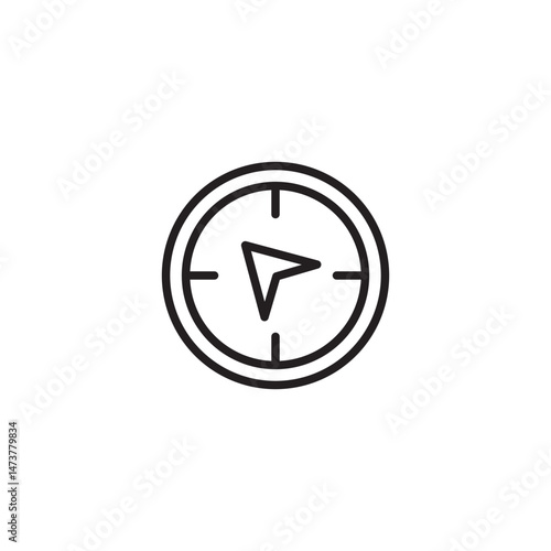 A simple compass icon shows a circular outline with four cardinal direction markers. A stylized arrow points towards the upper left.