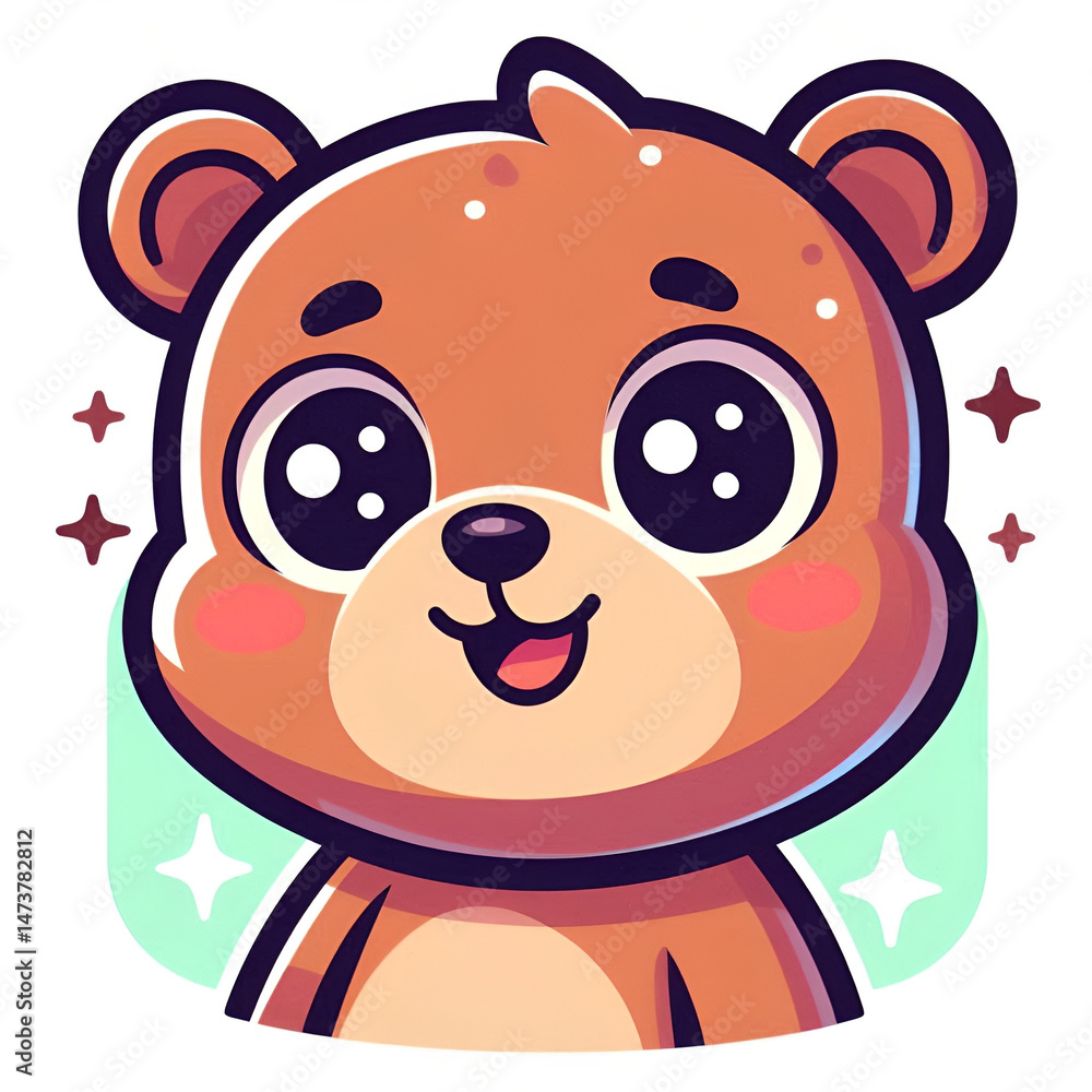 Obraz premium Friendly cartoon bear smiling on white background