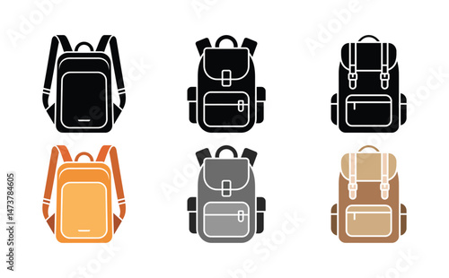 Backpacks Isolated on White Different Colors Design Element