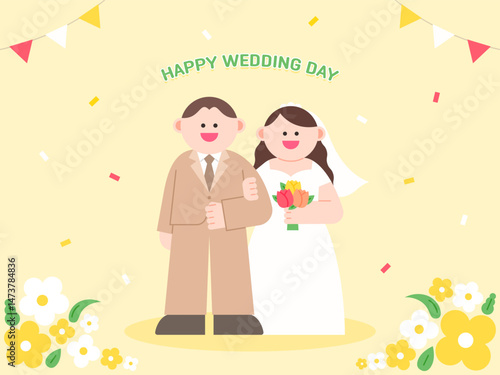 Happy bride and groom couple at their wedding.