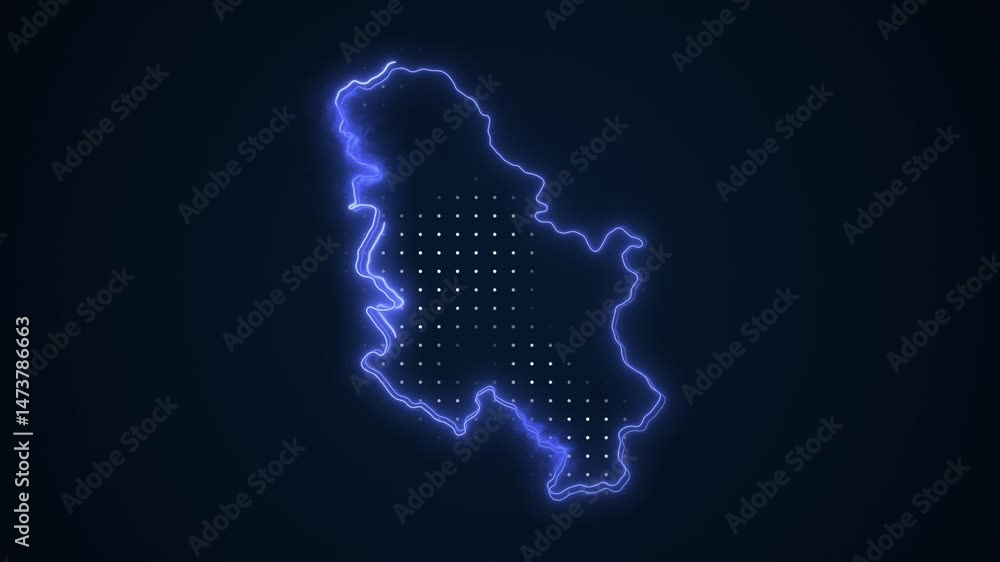 Neon Blue Serbia Map Borders Outline Loop Background Neon Blue Serbia Map Borders Outline Loop Background