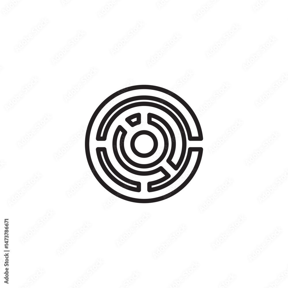 A circular labyrinth or maze icon features concentric rings forming a winding path towards a central point.