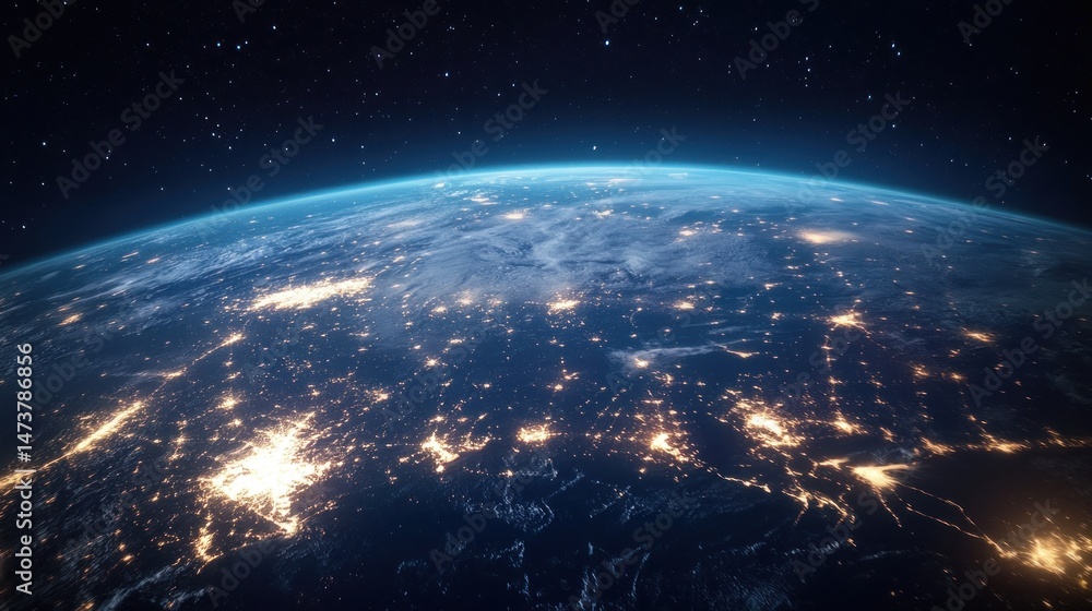 Fototapeta premium Earth at Night with City Lights and Stars