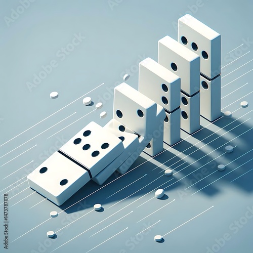 Isometric falling domino with dashed motion lines