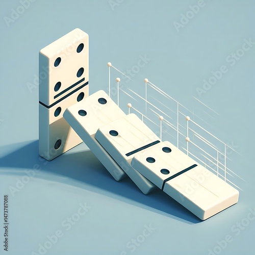 Falling domino with motion lines in isometric view