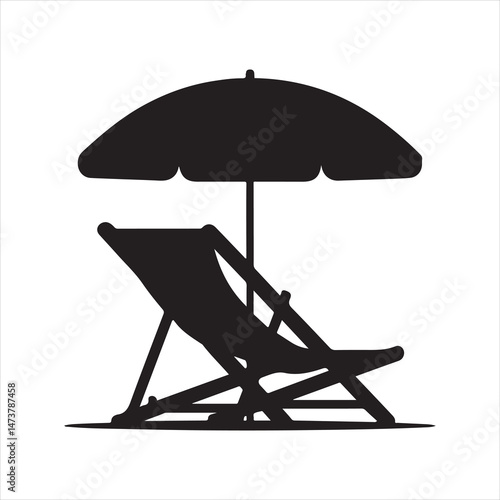 beach umbrella and chair silhouette vector