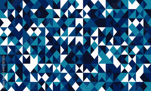 Abstract geometric pattern of teal, navy, and white triangles.  Modern, vibrant design ideal for backgrounds, websites, presentations, and textile prints.