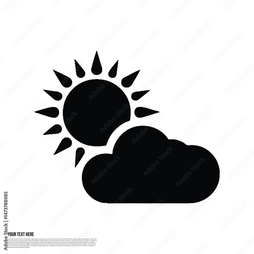Sun and Cloud Icon Silhouette Design Element Weather Symbol with Transparent Background Sun and Cloud Icon Silhouette Design Element Weather Symbol with Transparent Background