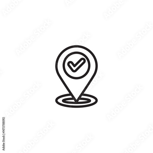 Free Download A location pin icon contains a checkmark within a circle. The pin is positioned above concentric rings, signifying a verified or confirmed location. - GFXLoad
