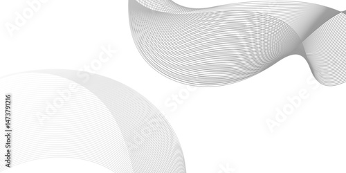 Abstract dark grey and white  lines of gradient waves  on white background and technology curve lines background. Dynamic sound waves. Web, banner, app, wallpaper. Design elements.  Vector Illustratio