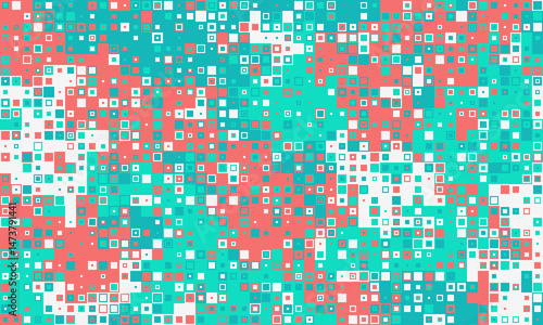 Abstract geometric pattern of colorful squares.  Perfect for backgrounds, website design, or modern presentations. Represents data, technology, or connectivity.