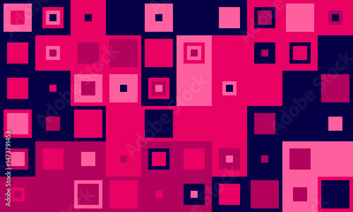 Abstract geometric background featuring vibrant pink and dark blue squares of varying sizes.  A modern, dynamic design ideal for websites, presentations, or as a textured overlay.