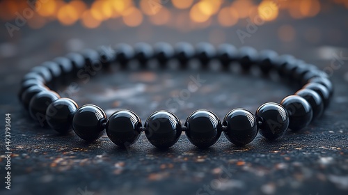 Obsidian beads are strung together to form a protective amulet, believed to ward off negative energy, a feeling of spirituality and personal safeguarding