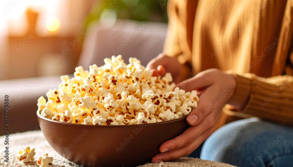 Cozy Evening with a Bowl of Buttery Popcorn Cozy Evening with a Bowl of Buttery Popcorn