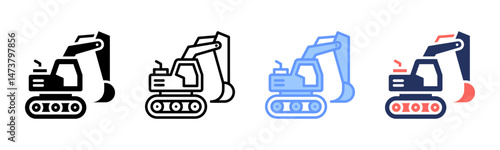 Excavator icon sheet multiple style collection
