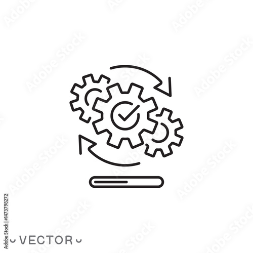 software data synchronize icon, progress bar, automatic update concept, thin line symbol isolated on white background, editable stroke eps 10 vector illustration