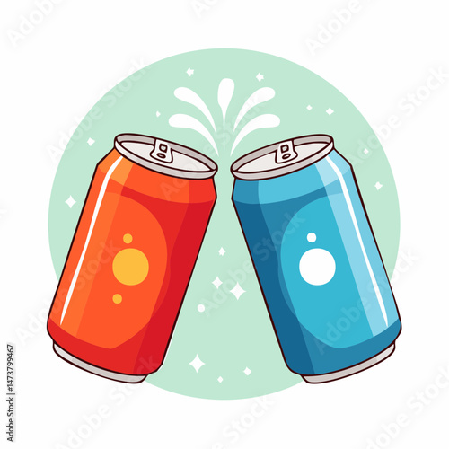 Soda cans toasting each other: A lively illustration features two vibrant soda cans clinking together in a celebratory gesture, creating a cheerful and refreshing feel. 