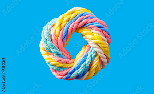 Wallpaper Mural A colorful rope is tightly knotted into a circular shape on a blue background. Torontodigital.ca