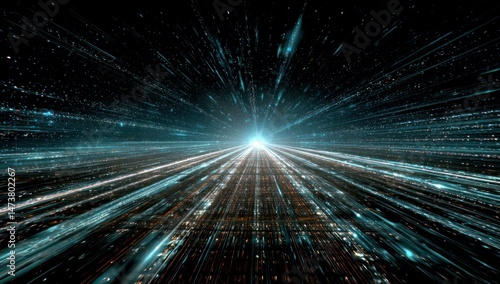A never-ending data highway stretches into the distance, reflecting the digital world's growth.