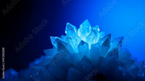 Glowing blue crystals cluster against a gradient of deep twilight abstract design