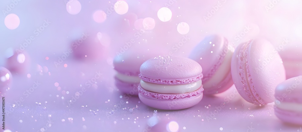 Obraz premium several macaroons on a lavender background, copy space