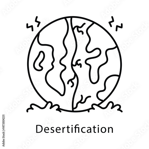 Desertification Vector Outline Style Icon. Eps 10 File