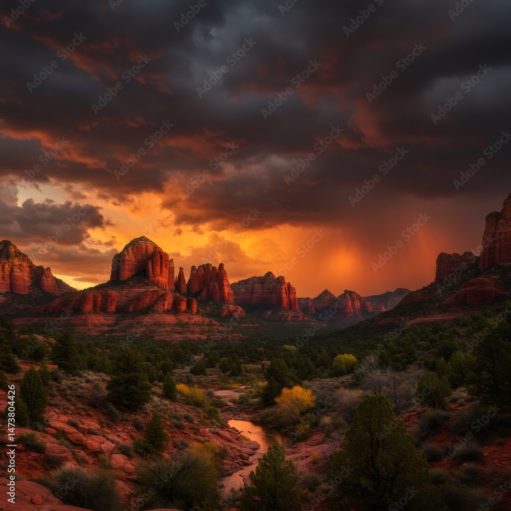 Naklejka premium Crimson Storm's Embrace