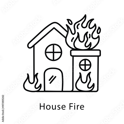 House Fire Vector Outline Style Icon. Eps 10 File