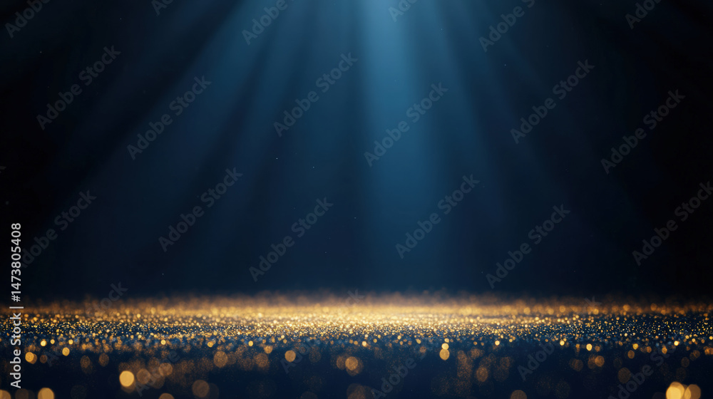 Naklejka premium Blue golden stage award background with sparkling light, luxury atmosphere