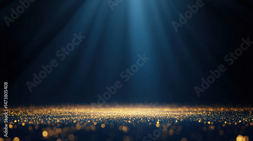 Blue golden stage award background with sparkling light, luxury atmosphere