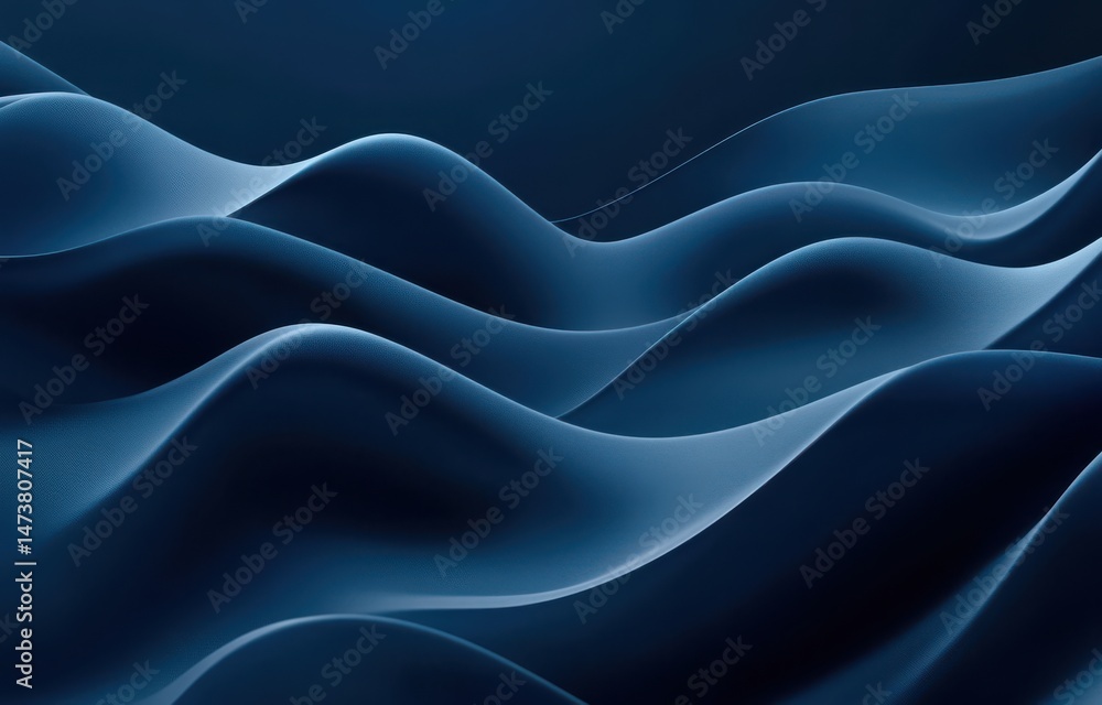 Obraz premium Deep navy blue, flowing, wavy, abstract forms, creating a sense of movement and depth. Soft, smooth surfaces, creating a mesmerizing visual effect