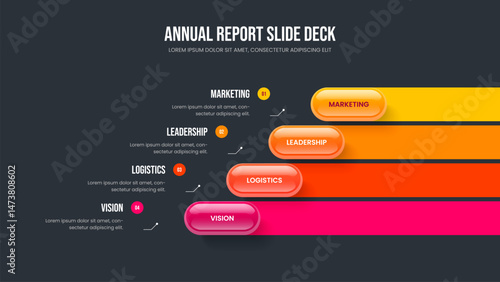 Financial Launch Presentation Template Vector Illustration. Business Analysis Four Element Infographic Slideshow Design. Marketing Showcase 4 Step Diagram Slide Layout.