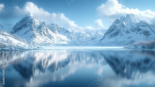 Wallpaper Mural Sapphire light reflects off the smooth surface of a colossal, frozen lake surrounded by snow-covered mountains The air is crisp and cold, and the silence is profound Torontodigital.ca